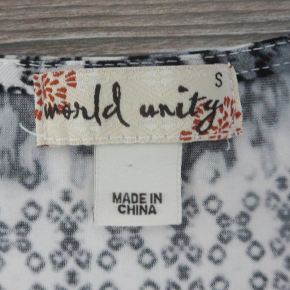 Like New World Unity Stretch Jersey Sleeveless Tassel Black White Ikat Dress S - Picture 11 of 13